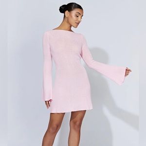 Long Sleeve Open Back Mini Knit Dress